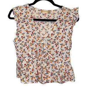 Altar’d state flowery ruffle Crop top button down small